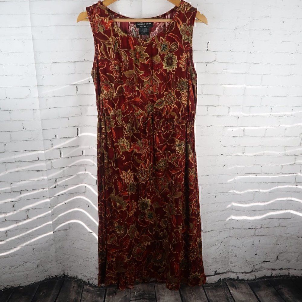 connected apparel Red Floral Maxi Dress with Green Accents